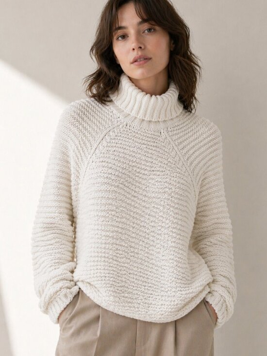 Michelle Mason Sweaters - MASON Chunky Knit Turtleneck Sweater Ivory Wool Cashmere Blend Medium